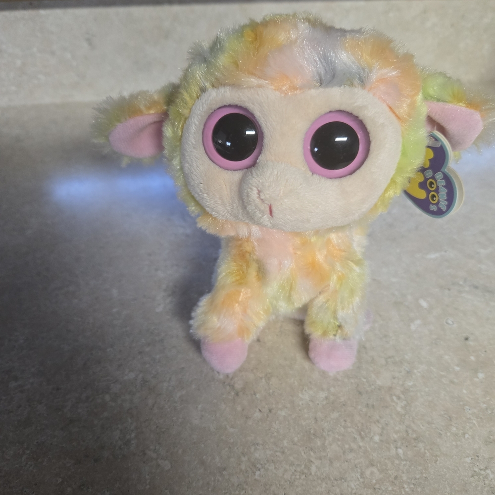 Ty Pastel Rainbow Lamb Plush with Pink Eyes and Hooves